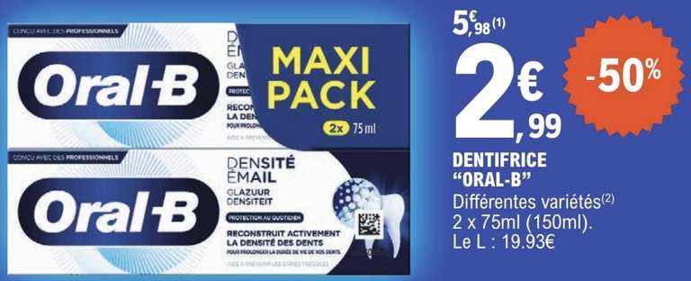 Paquet de 2 dentifrices Oral-B - Différentes variétés, 2x75ml (Via 2.39€ d'ODR)