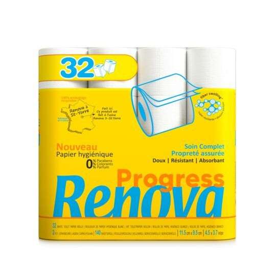Paquet de 32 rouleaux de papier hygiénique Renova Progress (via 7.99€ sur carte fidélité)