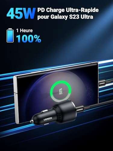 UGREEN Chargeur Allume Cigare USB QC 3.0 36W 2 Ports Chargeur Voiture avec  Câble USB Type