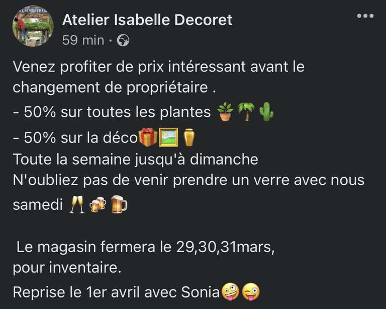 50% de réduction sur plantes et décorations - Atelier Isabelle Decoret (Bellerive-Sur-Allier 03)