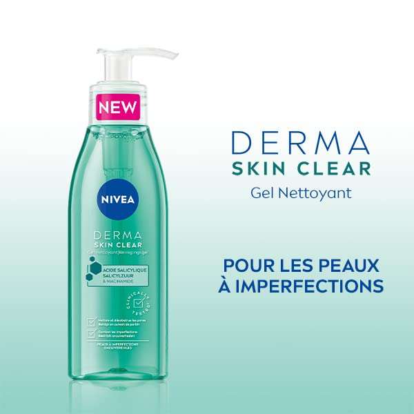 Gel nettoyant visage Nivea Derma Skin Clear - 150 ml, à l'acide salicylique & niacinamide (via coupon + Abonnement Prévoyez &Économisez)