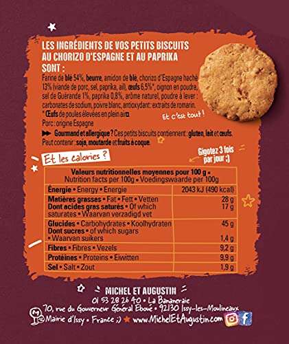 [Prime] Lot de 9 sachets de biscuits apéritifs Michel et Augustin - Charcuterie Chorizo, Coppa, Jambon de Bayonne