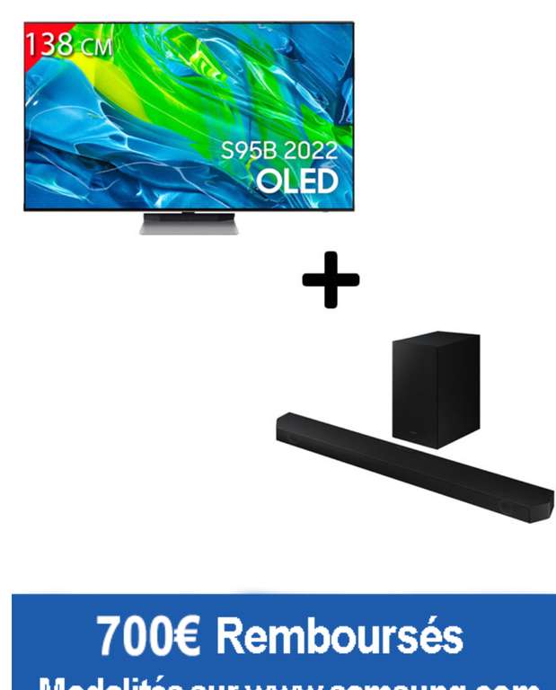 TV 55" OLED Samsung QE55S95B 4K UHD + Barre de son HWQ60B 2022 (via ODR de 700€) - Stane (67)