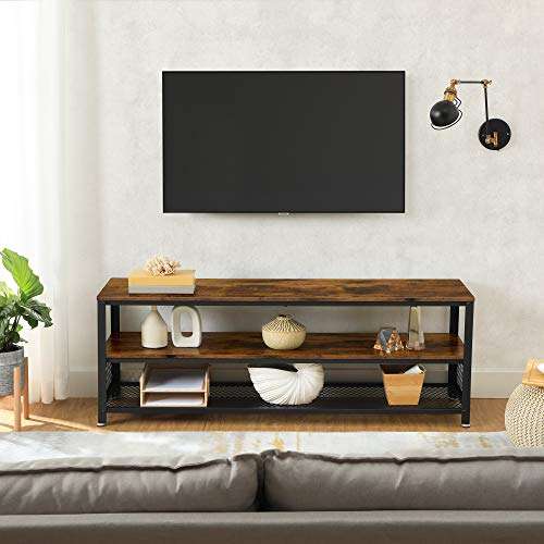 Meuble TV Vasagle LTV50BX avec étagères de rangement - Cadre en Acier, Marron et Noir, 140 x 40 x 52 cm (via coupon - vendeur tiers)