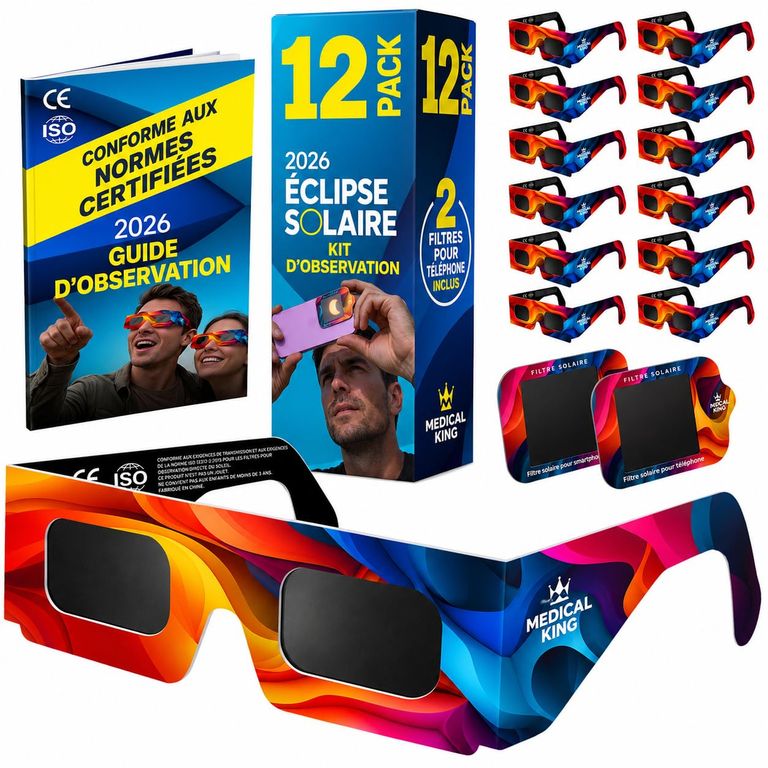 Lot de 10 Paires de Lunettes pour Eclipse Solaire - avec 2 Filtres Solaires pour Smartphone ISO 12312-2,CE (Vendeur Tiers)