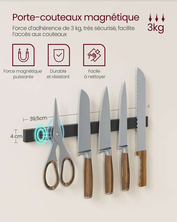 Étagère de Cuisine Vasagle - Îlot de Cuisine avec Support Magnétique pour Couteaux, Panier Métallique, Plusieurs couleurs (Vendeur Tiers)
