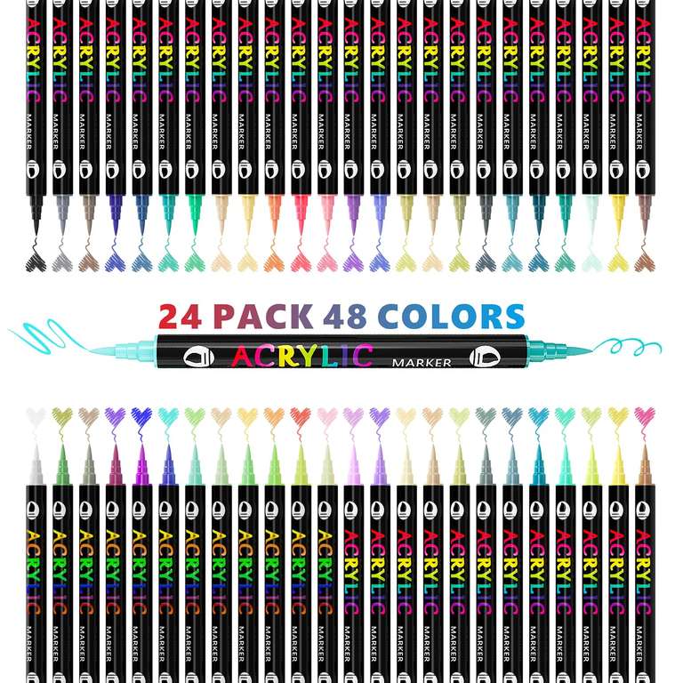 Lot de 24 feutres acryliques Sonlaryin - Double Pointe, 48 couleurs (vendeur tiers, via coupon)