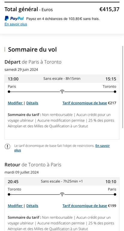 Vol Direct A/R Paris (CDG) <-> Toronto (Canada) - Du 29 Juin au 9 Juillet (Bagage cabine de 10 kg)