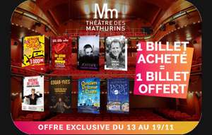 1 billet acheté = 1 billet offert au Théâtre des Maturins - Paris (75)