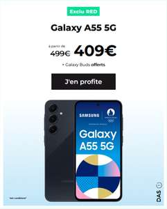 [Clients Red] Smartphone Samsung Galaxy A55 128Go + Galaxy buds FE (via ODR de 40€ sur facture + Bonus de Reprise 50€)