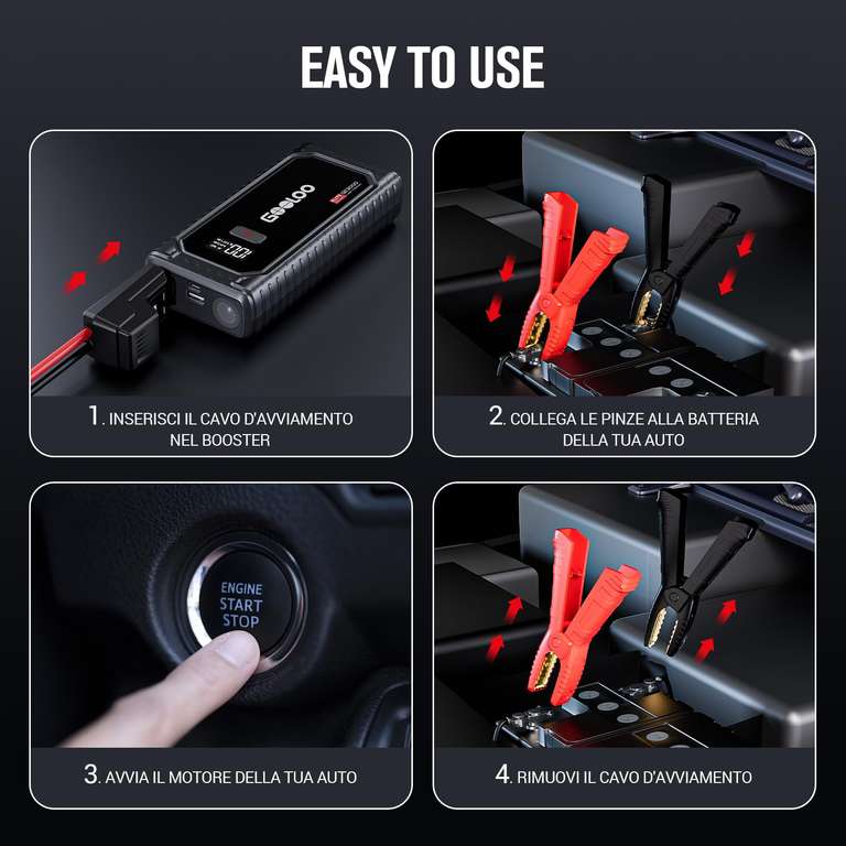 Booster Batterie GOOLOO GE3000 - 3000A Pour Moteurs 12V (8L Essence/6.5L Diesel) - PowerBank USB + Lampe LED