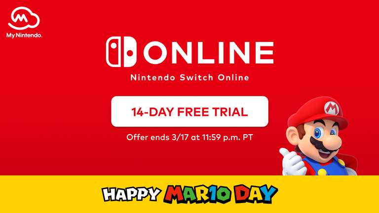 Nintendo Switch Online : abonnement d'essai gratuit de 14 jours (Compte US uniquement - dématérialisé)