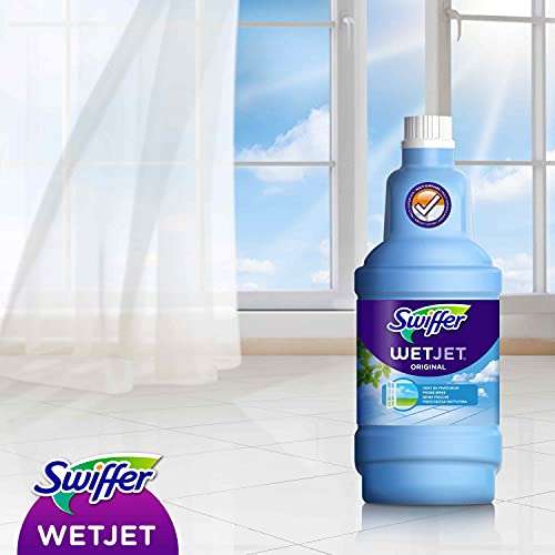 Kit Balai Swiffer WetJet Complet + 5 Lingettes + 1 Nettoyant Liquide + 2  Piles –