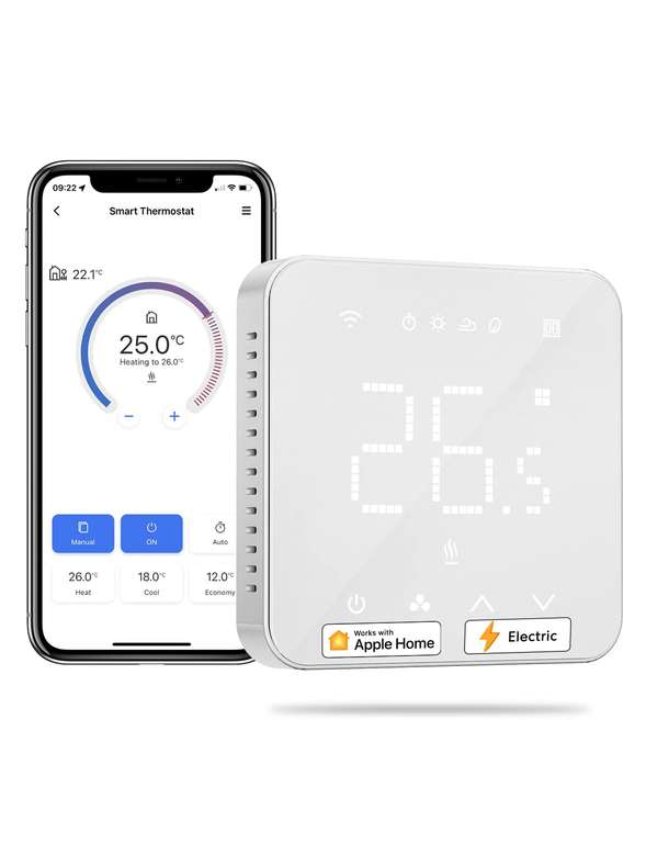 Thermostat connecté Meross MTS200HK pour chauffage électrique au sol - 16A, WiFi, compatible assistants vocaux et Homekit