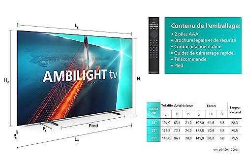 TV 55" Philips 55OLED708 - OLED, Ambilight 3 canaux, 4K, 120Hz, HDMI 2.1, HDR, Dolby Vision/Atmos, FreeSync Premium