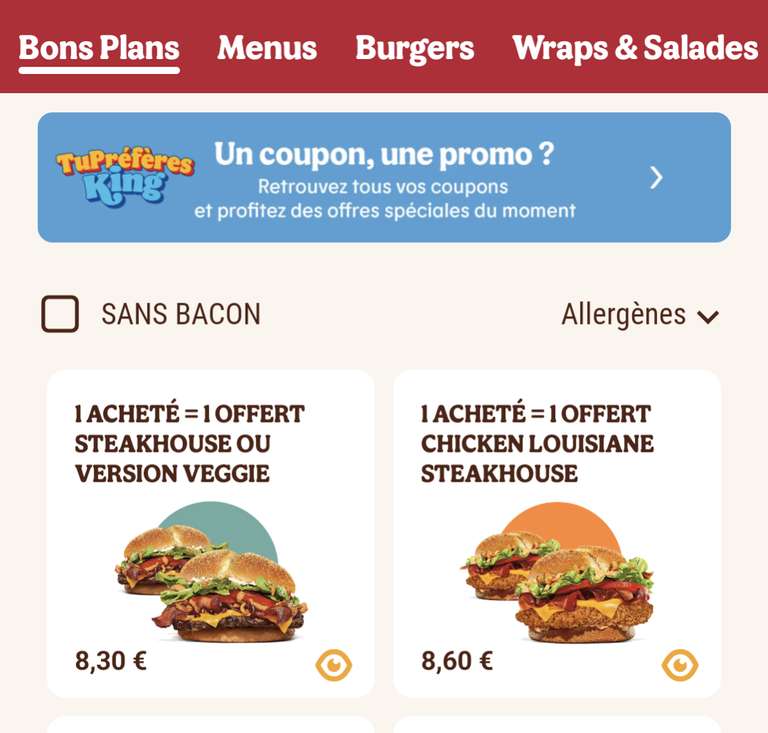 1 Burger Steakhouse ou Chicken Louisiane Steakhouse acheté = un offert (en livraison via l'Application)