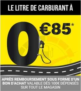 Carburants à 0.85€ / Litre (via remboursement de la différence en bon d'achat, valable à partir de 100€ ou 120€ d'achat en magasin)