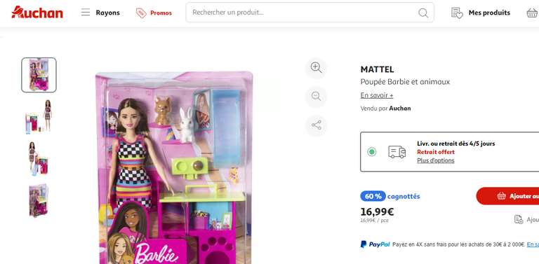 Poupée Barbie et animaux Mattel (10,19€ Via cagnotte Fidélité)