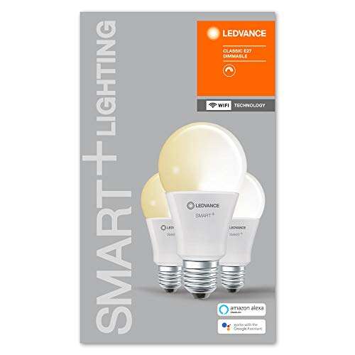 Lot de 3 Lampes LED intelligente WiFi Ledvance - douille E27, dimmable, blanc chaud (2700 K) 1521 lumens
