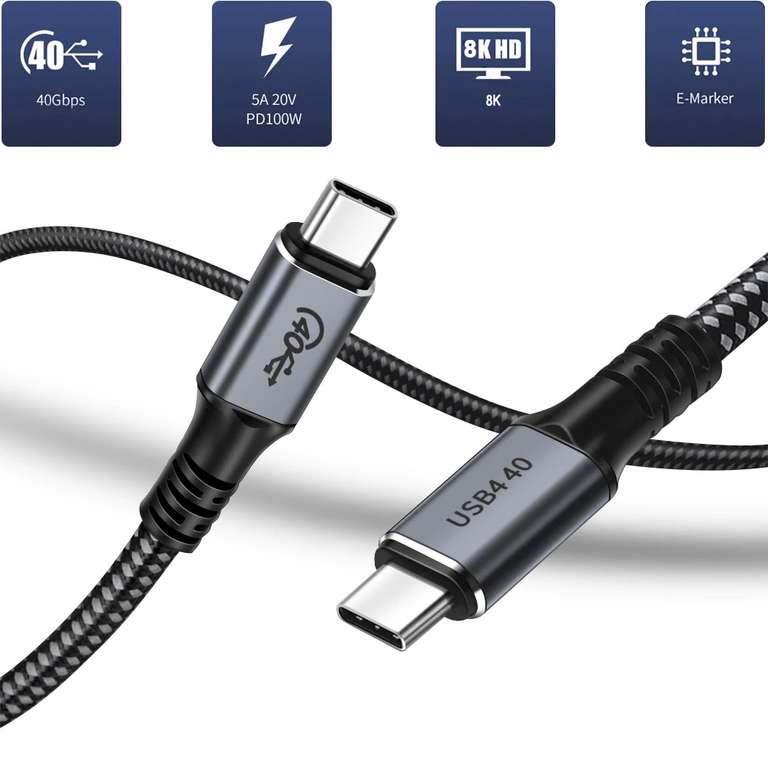 Câble USB C - 1.2M, Thunderbolt 3, 100W, 40Gbps, 8K/60Hz