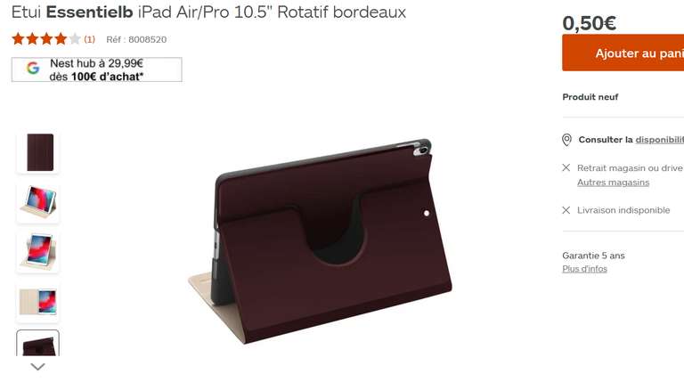 Etui Rotatif Essentielb pour iPad Air/ Pro 10.5'' noir (Via retrait - Sélection de magasin)