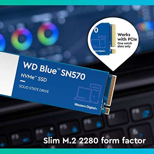SSD Interne M.2 NVMe Gen3 NVMe Western Digital WD Blue SN570 - 1 To, TLC 3D, Jusqu'à 3500-3000 Mo/s