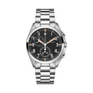 Montre Hamilton Khaki Pilot Pioneer quartz chronographe cadran noir bracelet acier 41 mm