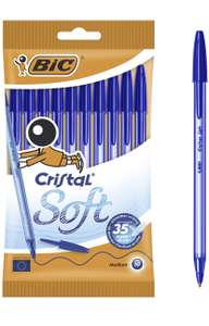Lot de 10 Stylos-Bille BIC Cristal Soft Pointe Moyenne (1,2 mm) - Bleu