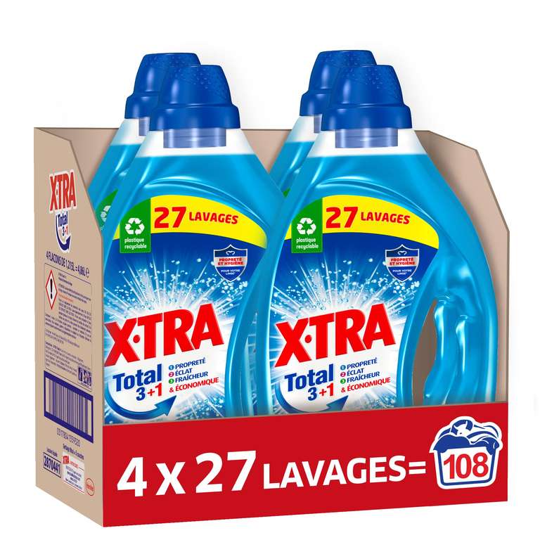 LOT DE 4 - X.TRA : Total + Fraîcheur + Anti-Odeurs- Lessive liquide 44  Lavages 2,2 L