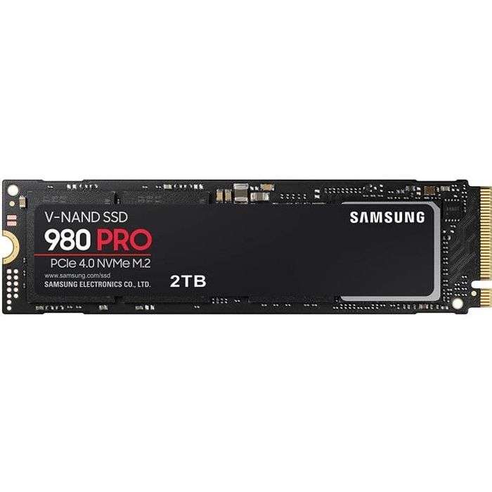 SSD interne M.2 NVMe 4.0 Samsung 980 Pro - 2 To, TLC, DRAM, Jusqu'à 7000-5000 Mo/s, avec Contrôle thermique intelligent (MZ-V8P2T0BW)