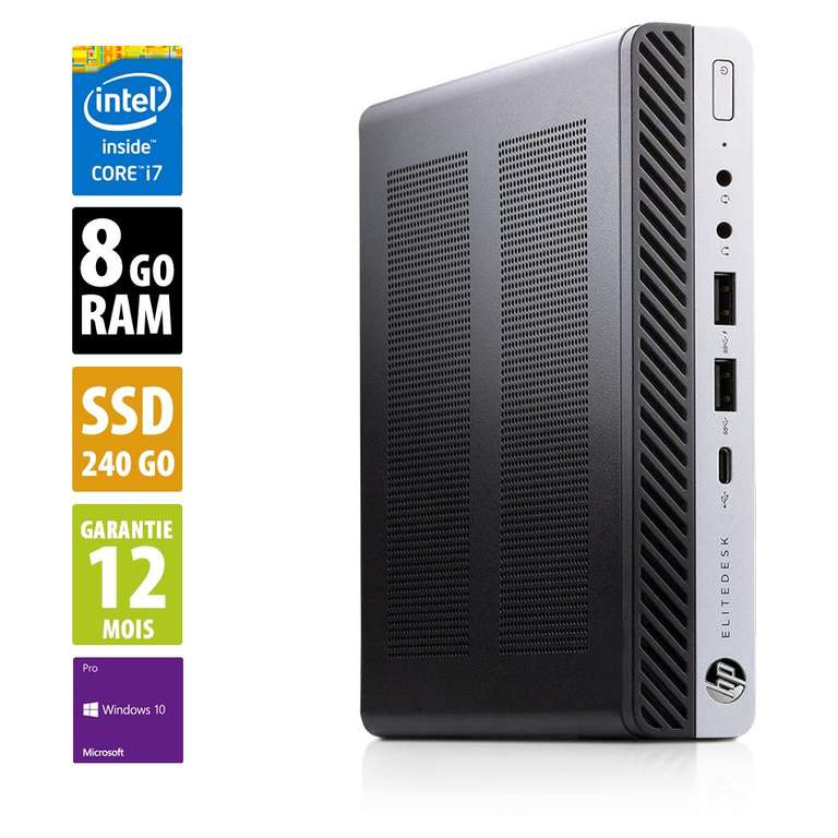 PC HP EliteDesk 800 G3 USFF - Core i7-6700T, 8Go RAM, 240Go SSD (Occasion - Grade A)