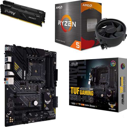 Kit d'évo PC - processeur Ryzen 5 5500 + carte-mère Asus TUF Gaming B550-Plus + kit de RAM Kingston Fury DDR4 PC-25600 16 Go (2x8)