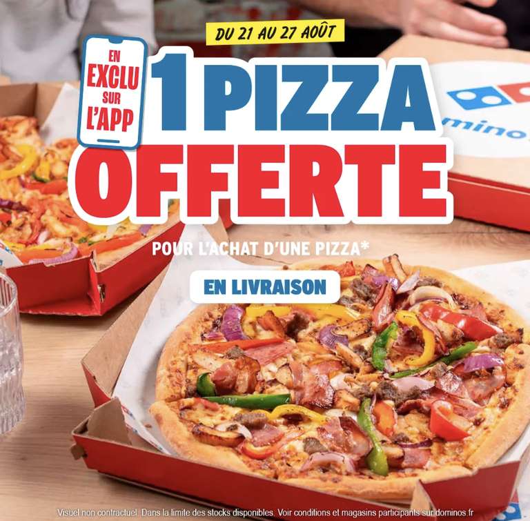 1 pizza achetée = 1 offerte en livraison (via l'application - restaurants participants)