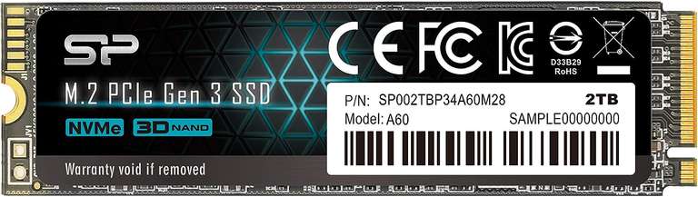 SSD interne M.2 NVMe Silicon Power SP A60 - 2 To à 68.99€ & 1 To à 36.99€ (Vendeur tiers)