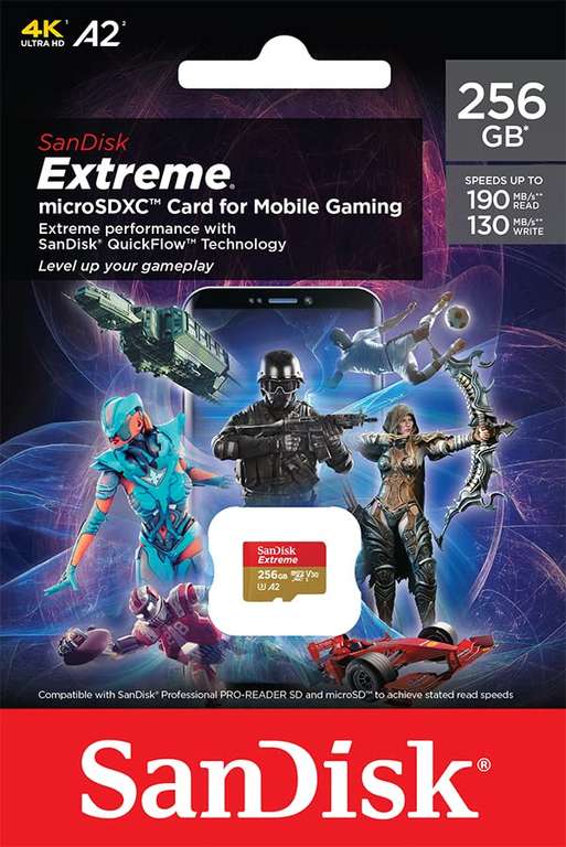 carte microSDXC SanDisk 256 Go Extreme avec A2 App Performance, UHS-I, Classe 10, U3, V30