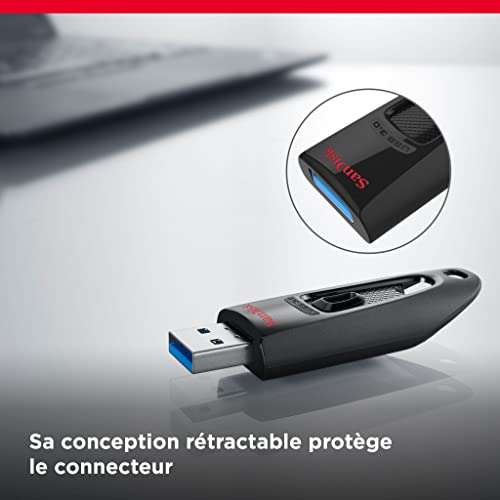 Clé USB SanDisk Ultra USB Flash Drive 64 Go - USB 3.0 Up to 130 MB/s Read, Noir