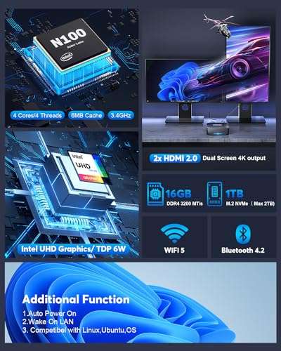 Mini PC Intel Alder Lake-N100(jusqu'à 3,4 GHz) NiPoGi AK1 Plus
