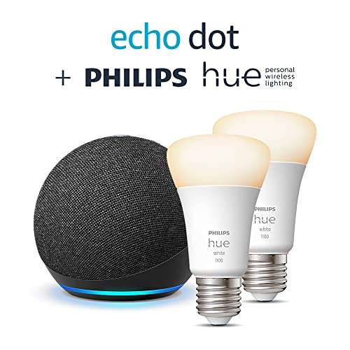 Sélection de packs Echo Dot 4 en promotion - Ex : Echo Dot 4 (Anthracite) + 2 Ampoules connectées Philips Hue White (E27)