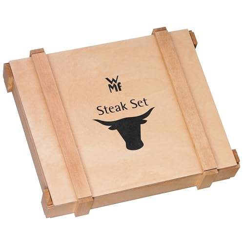 Couverts 12 pièces WMF Steak, en acier inoxydable poli, couverts dans une boîte en bois