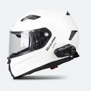 Casque Moto Intégral Course Surfer Blanc + Intercom Snell E-2 (Taille S au 2XL)
