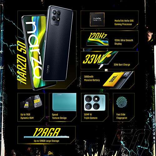 Smartphone 6.6" Realme Narzo 50 - Helio G96, 4 Go RAM, 128 Go stockage, 5 000 mAh