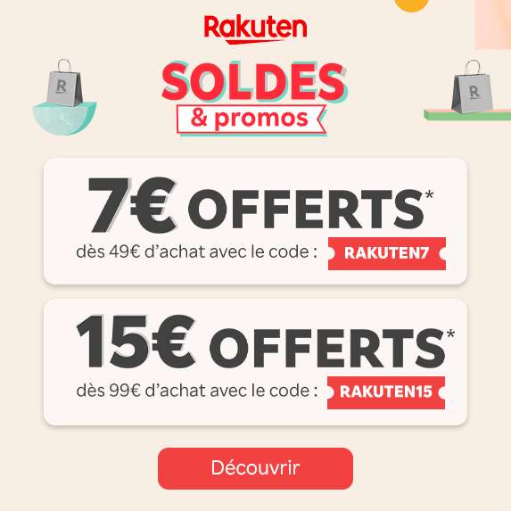 7€ de réduction dès 49€ d'achat & 15€ dès 99€ sur tout le site