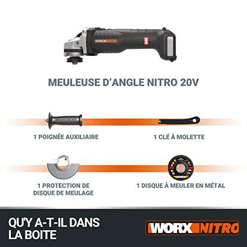 Meuleuse d'Angle sans Fil Worx Nitro WX812.9 - 20V 	- Sans batterie ni chargeur‎