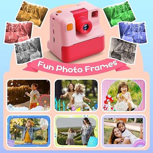 7 rouleau blanc - rose - Appareil Photo instantané pour enfants, appareil  Photo numérique HD 1080P avec papie