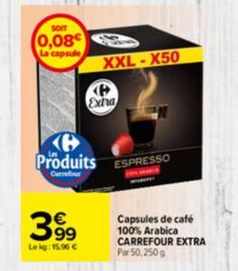Paquet de 50 capsules de café 100% Arabica Carrefour Extra