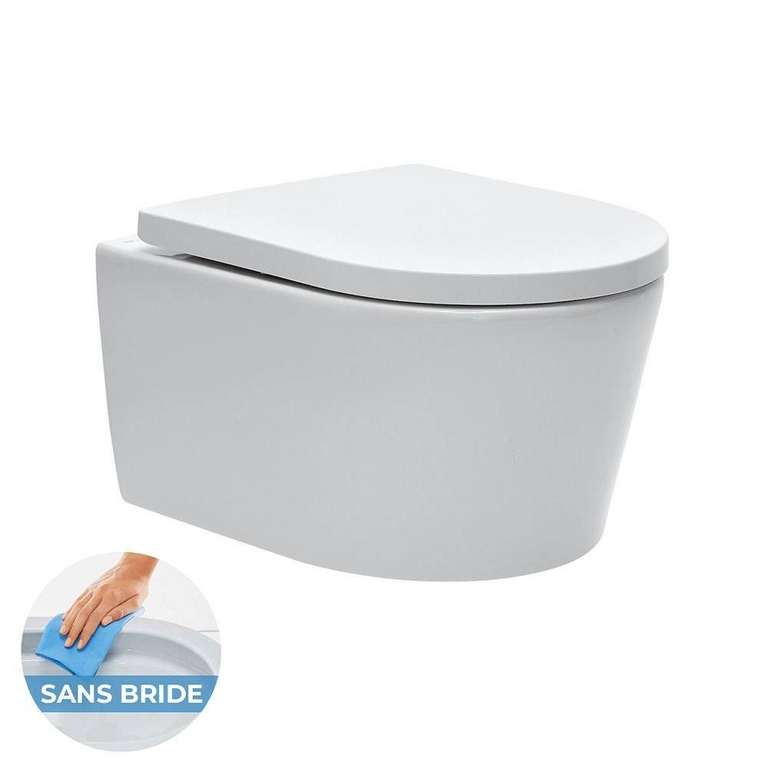 Pack bâti-support Geberit 112cm - WC sans bride Swiss Aqua Technologies + abattant softclose + plaque blanche Geberit