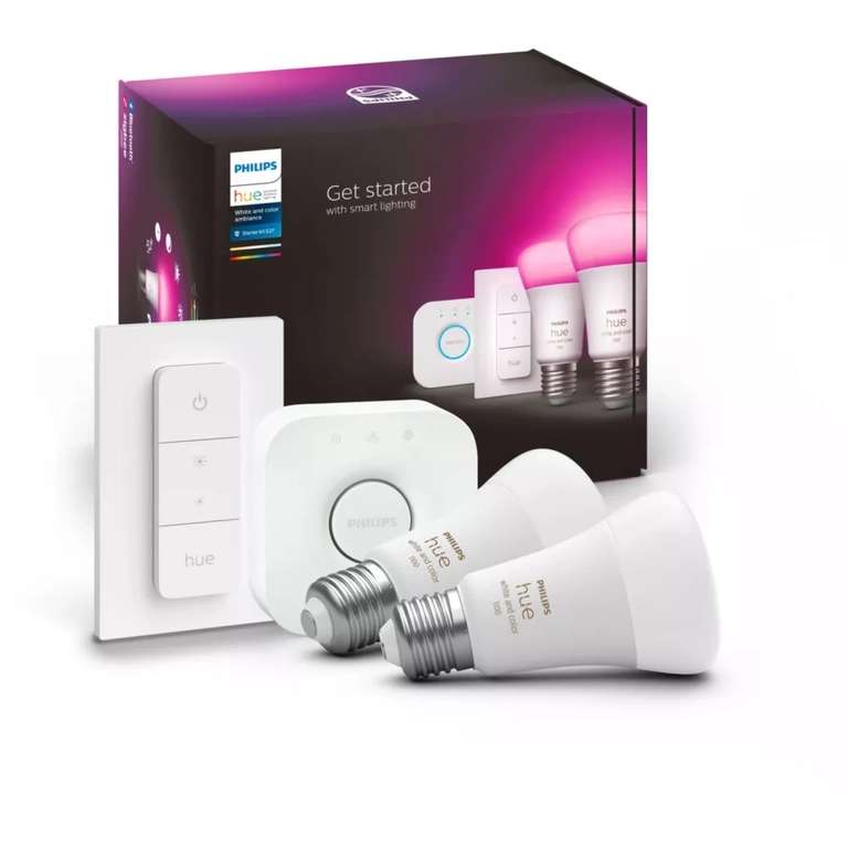 Pack Philips Hue Ampoules White & Color Ambiance E27 1100 Lumens x2 + Hue Go + Hue Bridge + Télécommande