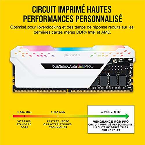 Kit Mémoire RAM DDR4 Corsair Vengeance RGB Pro Series CMW16GX4M2C3200C16W 16 Go (2 x 8 Go) - 3200 MHz, CL16