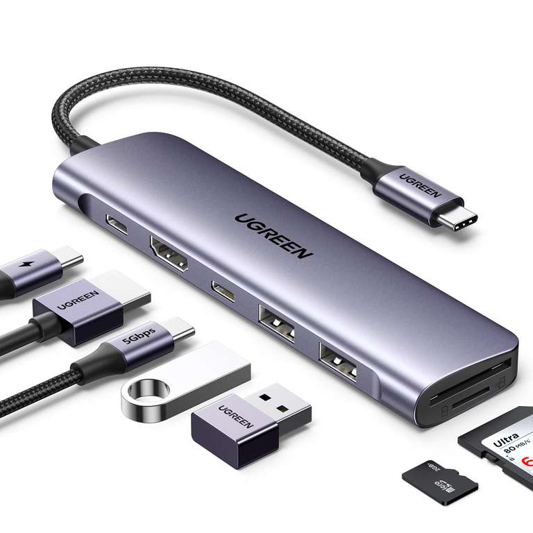 UGREEN Revodok 7 en 1 Hub USB C Ethernet HDMI 100W PD Charge