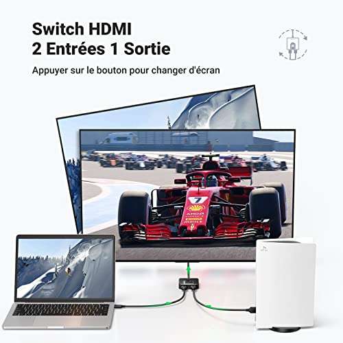 Switch HDMI UGREEN 4K 60Hz avec câble HDMI (vendeur tiers - via